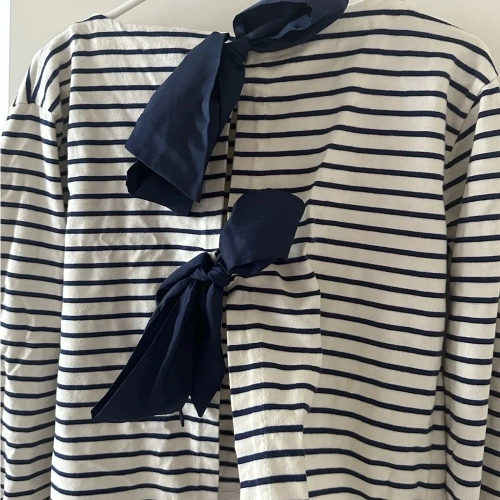J. Crew Navy and White Striped Bow Back Blouse - Picture 8 of 8